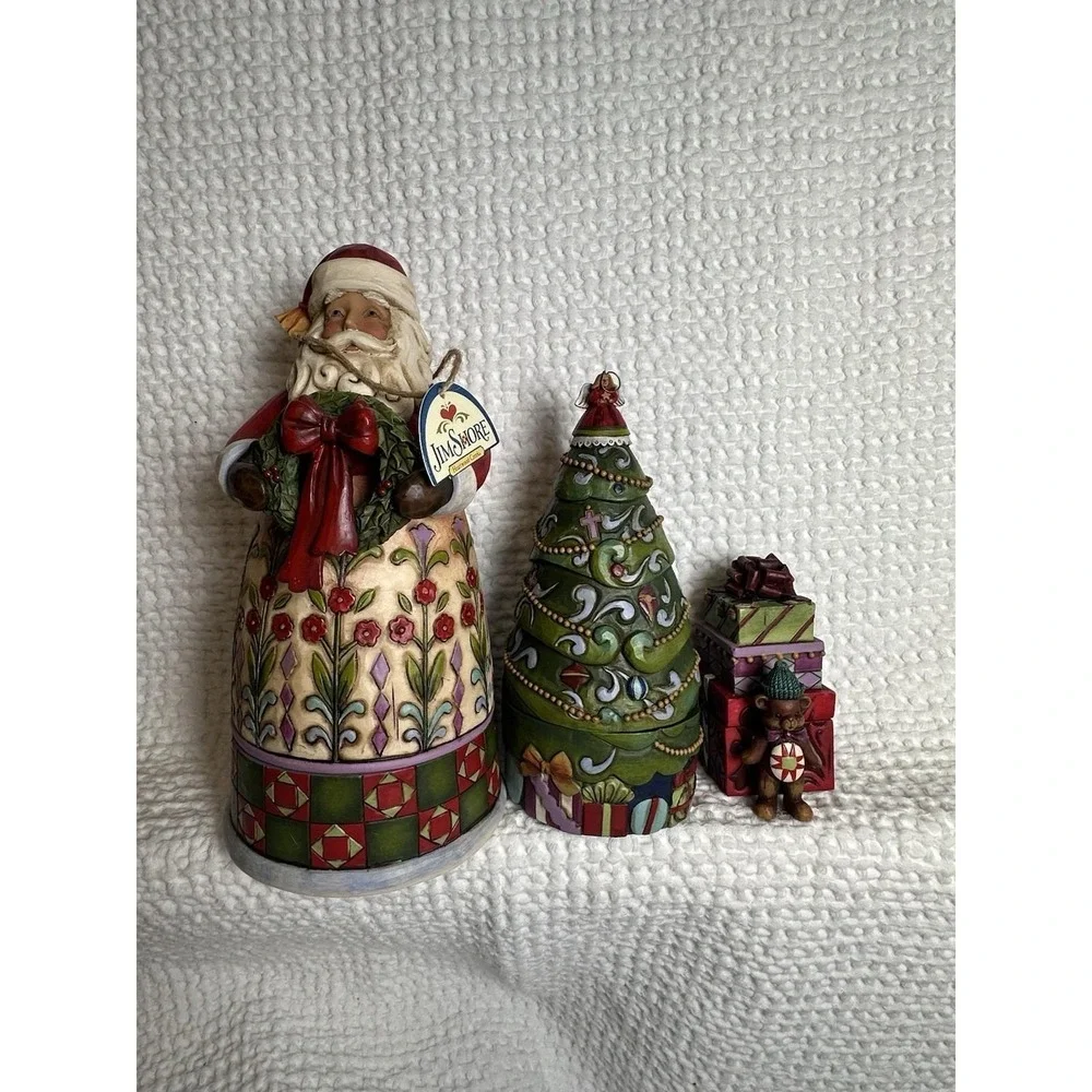 Jim Shore Set of 4 Christmas Nesting Boxes Santa Tree Bear NIB 4017625 Enesco
